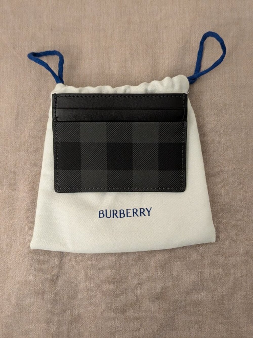 NWT - Burberry Charcoal Check Leather Card Case Wallet with Dust Bag
